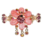 Haargreifer Blume&Pfau Haarspange Haarkneifer Haarklammer Metall & Strass rot rosa gold 4671a